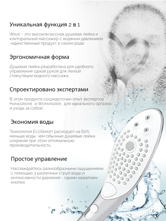 26807000 - Насадка для душа Womanizer Wave серебристая | Казанова 69